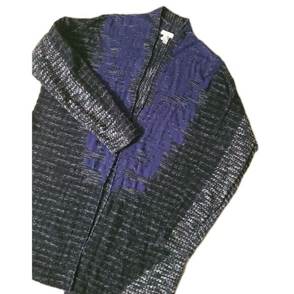 CHICO'S Cardigan Sweater Womens 2 (L) Duster Open Front Long Sleeve Blue Black - Picture 3 of 14